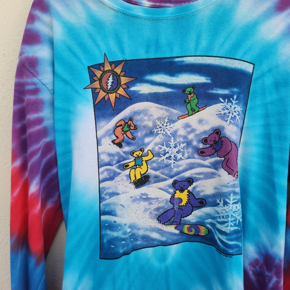 Vintage 1990 Grateful Dead Tie Dye Snowboard Bear Long Sleeve Tee - Picture 6 of 12